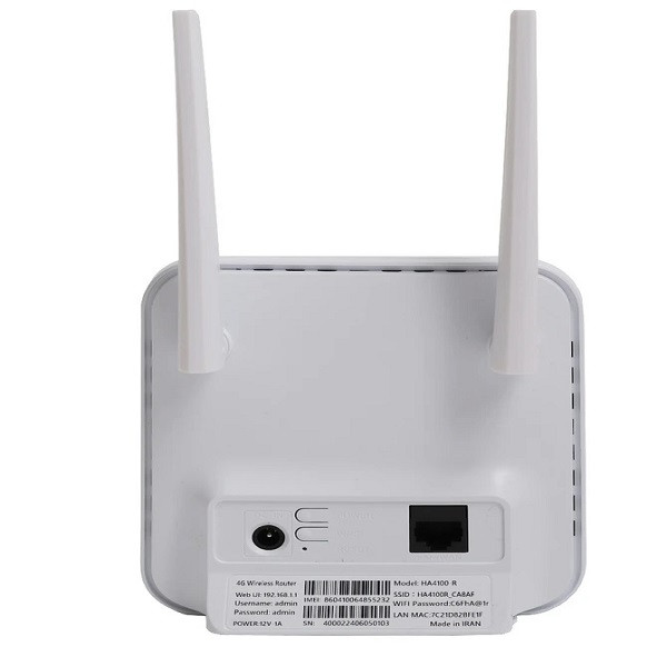مودم روتر 4G سیم‌کارت‌خور همراه اول فول باند مدل HA4100، دوآنتنه، با سرعت انتقال تا 300MB بر ثانیه، پشتیبانی از SMS، اتصال بی‌سیم و باسیم، تا 30 کاربر و همراه با بسته 70 گیگ اینترنت یکساله