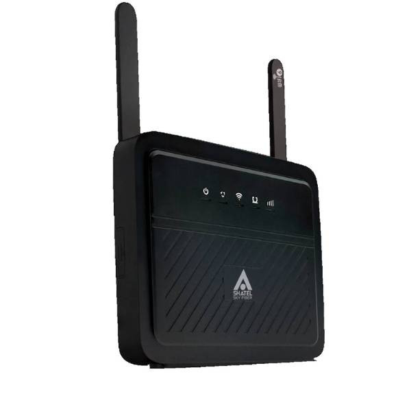 مودم 4G LTE قابل حمل شاتل مدل اسکای فایبر شاتل با دو آنتن 5 dBi، پشتیبانی از 4.5G و 32 کاربر، دارای پورت LAN RJ-45 و فایروال سخت‌افزاری و نرم‌افزاری